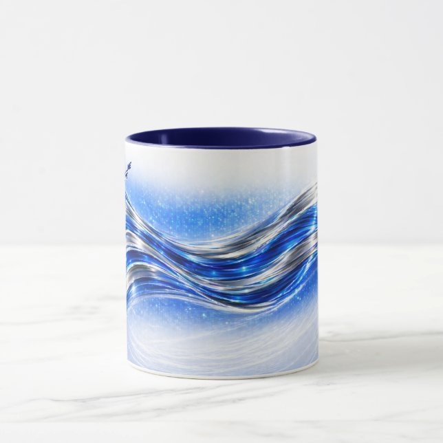 Aqualume Flow  – Blue Silver Wave Energy Mug (Centre)