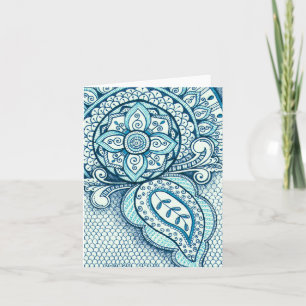 Aquamarine Blue Damask indien Mandala Merci
