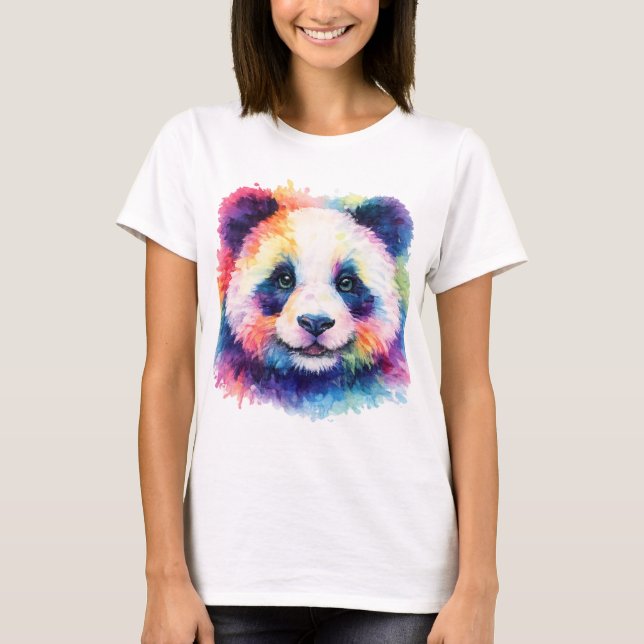 Aquarell Panda T-Shirt - Schwarz & Weiß (Devant)