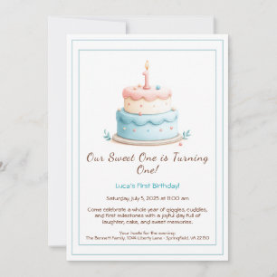 Aquarelle 1er anniversaire Invitation avec bougie 