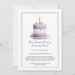 Aquarelle 1er Anniversaire Invitation avec Cake li