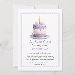 Aquarelle 1er Anniversaire Invitation avec Cake li