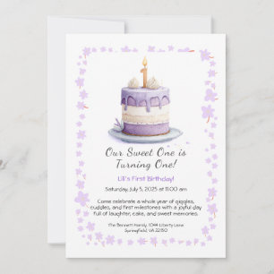 Aquarelle 1er Anniversaire Invitation avec Cake li