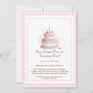 Aquarelle 1er anniversaire Invitation avec Cake ro