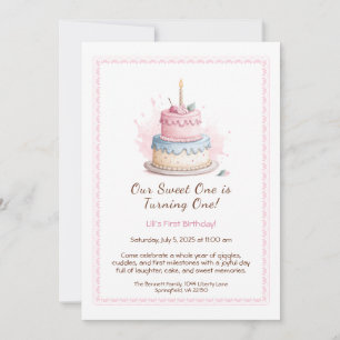 Aquarelle 1er anniversaire Invitation avec Cake ro