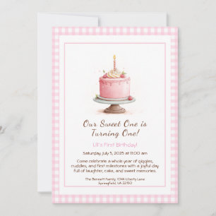 Aquarelle 1er anniversaire Invitation - Gâteau ros