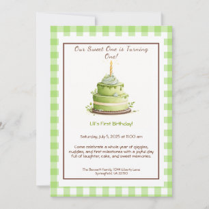 Aquarelle 1er anniversaire Invitation - Vert pâtis
