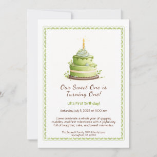 Aquarelle 1er anniversaire Invitation - Vert pâtis