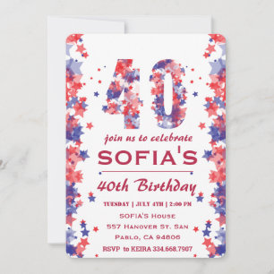 Aquarelle 4 Juillet 40 Anniversaire Invitation de