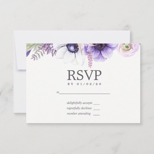 Aquarelle à Mariage violet poussiéreux RSVP floral (Devant)