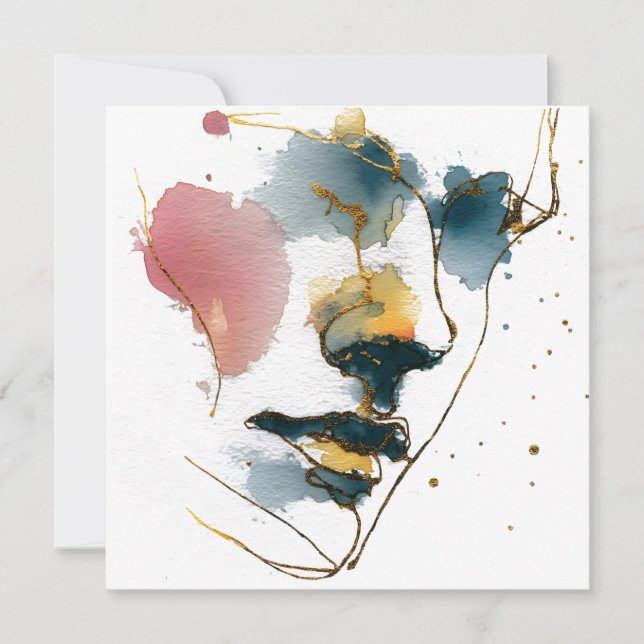 Aquarelle Abstraite avec lignes or (Devant)