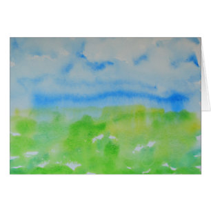 Aquarelle Abstraite Paysage Bleu Et Feuille