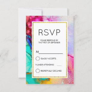 Aquarelle Abstraite rose et turquoise RSVP simple