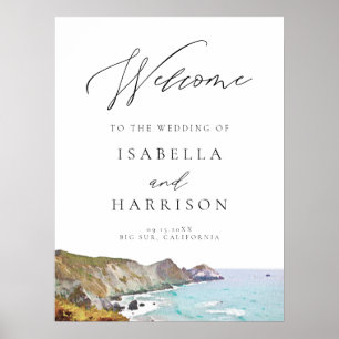 Aquarelle Affiche de bienvenue côtière de Big Sur
