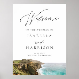 Aquarelle Affiche de bienvenue côtière de Big Sur