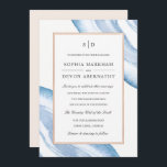 Aquarelle Agate Slice Wedding Invitation | Bleu<br><div class="desc">Invitations de mariage élégantes,  avec un cadre en faux feuille d'or et une aquarelle en bleu.</div>