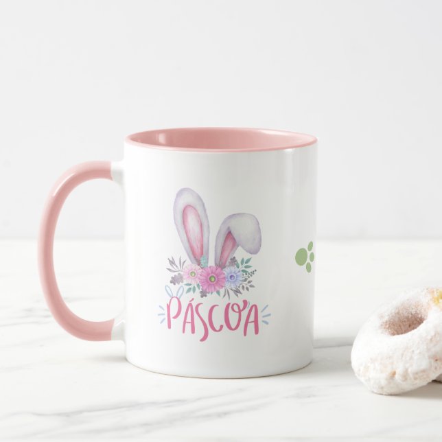 Aquarelle Aimer lapin Floral Pâques café Mug (Avec donut)
