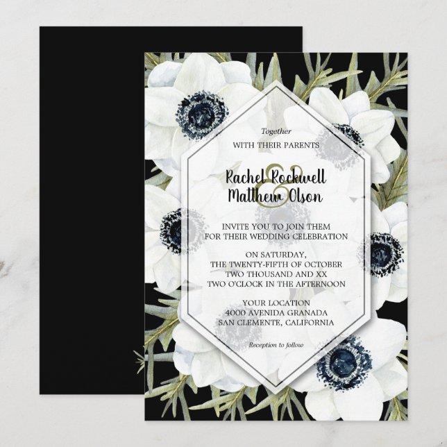 Aquarelle Anémones Botanique Mariage Invitations (Devant / Derrière)