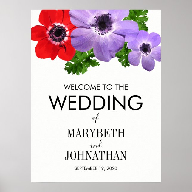 Aquarelle Anémonique Floral Mariage Affiche de bie (Devant)
