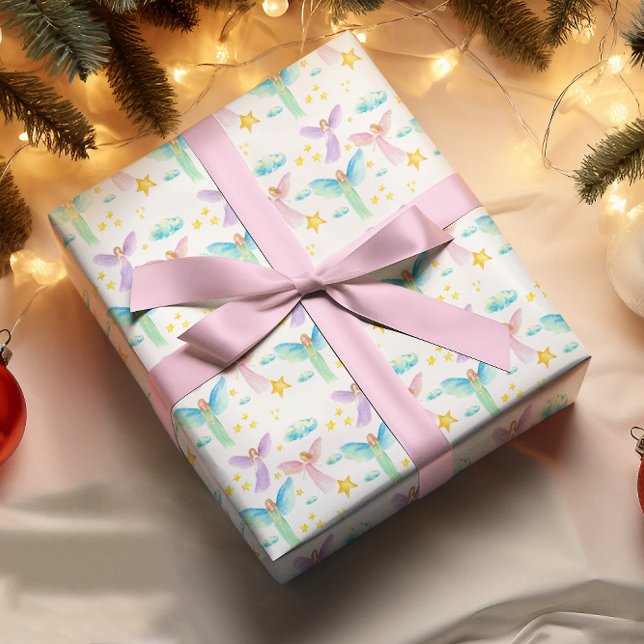 Aquarelle Anges Noël Papier cadeau enveloppant (Créateur téléchargé)