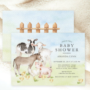 Aquarelle Animaux de ferme Baby shower Invitation