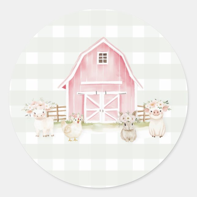 Aquarelle Animaux de ferme roses Stickers Baby sho (Devant)