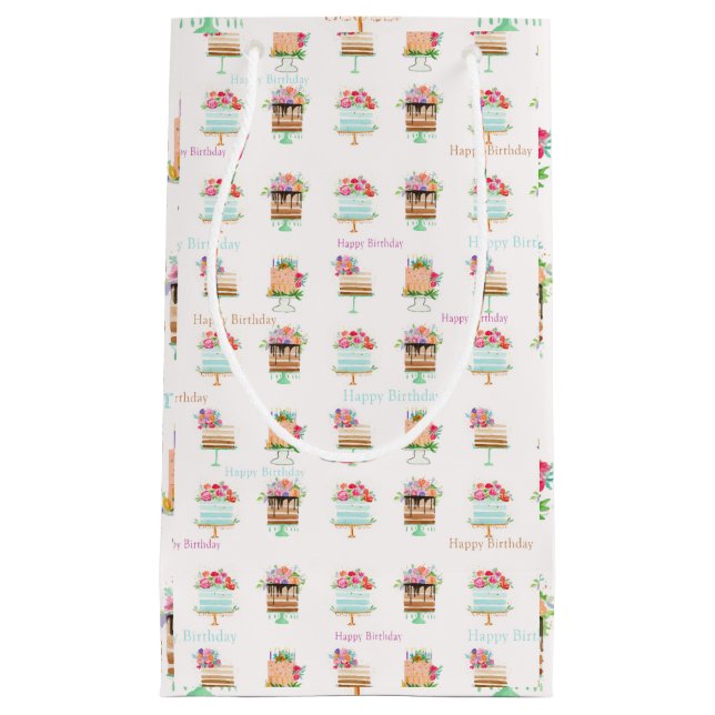 Aquarelle Anniversaire Floral Gâteaux Petite Sac C (Devant)