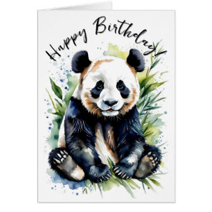 Aquarelle Anniversaire Panda Ours blanc à l'intéri
