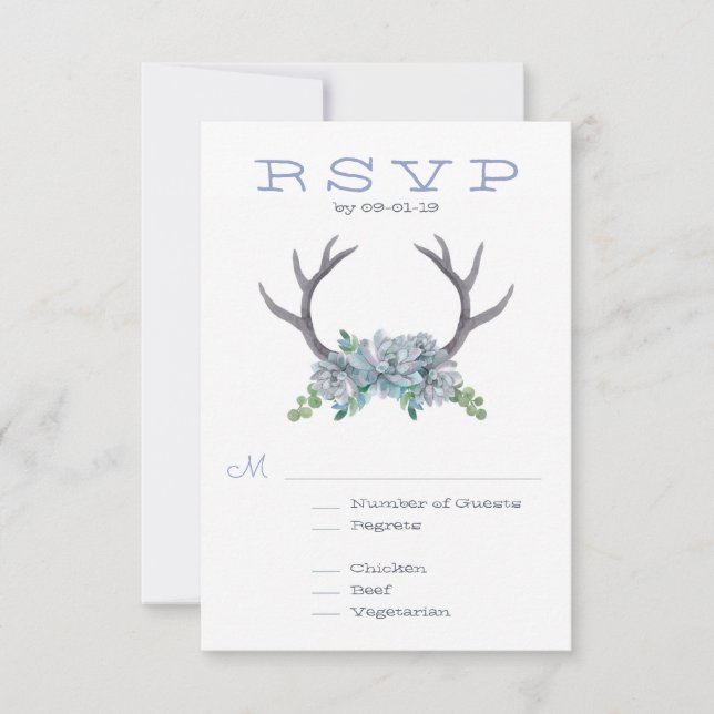 Aquarelle Antlers et Mariage Echeveria RSVP (Devant)