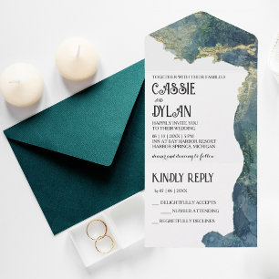 Aquarelle Aqua All in One Wedding Invitation