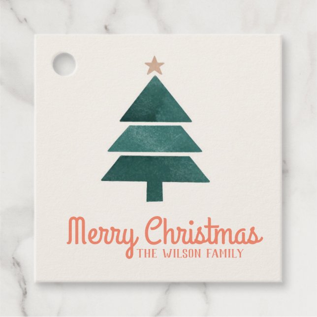 Aquarelle Arbre de Noël Favoriser les étiquettes (Devant)