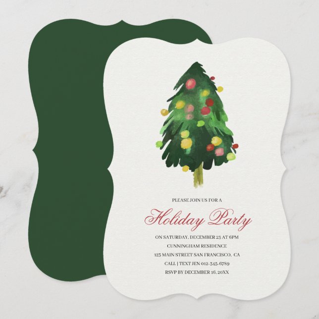 Aquarelle Arbre de Noël Fête Invitation (Devant / Derrière)