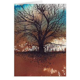 Aquarelle Arbre Enceint Paysage Art d'automne