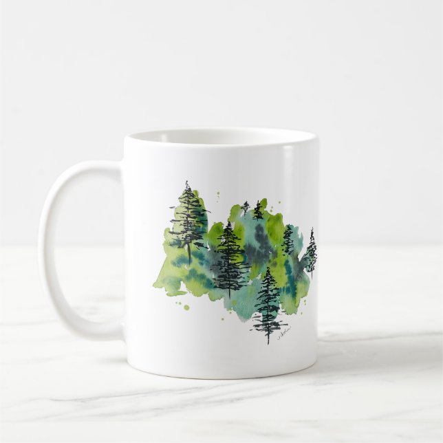 Aquarelle Arbres À feuillage persistant Mug (Gauche)