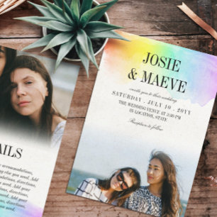 Aquarelle arc-en-ciel 2 en 1 Faire-part de mariage