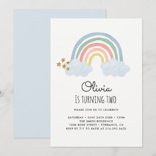 Aquarelle Arc-en-ciel 2e cartes d'invitation anniv