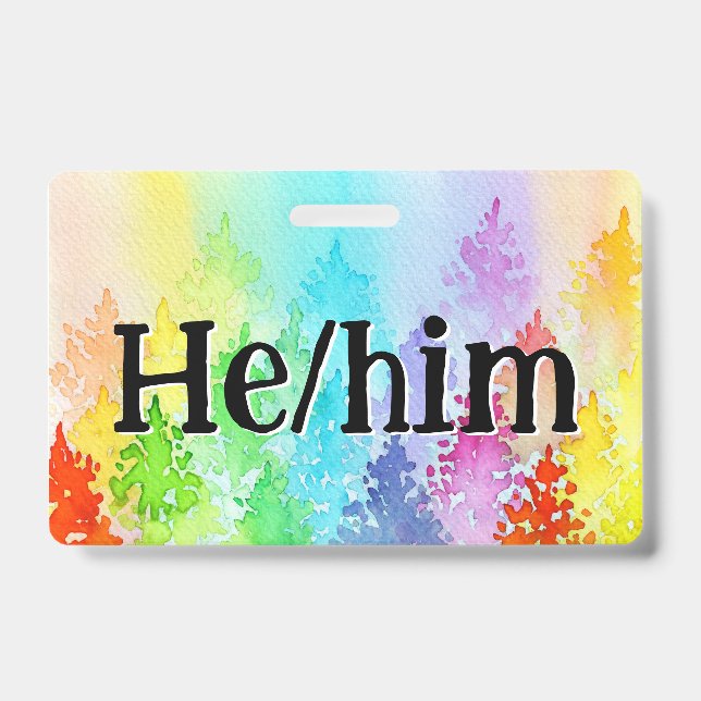 Aquarelle arc-en-ciel Arbres Pronouns Badge (Front)