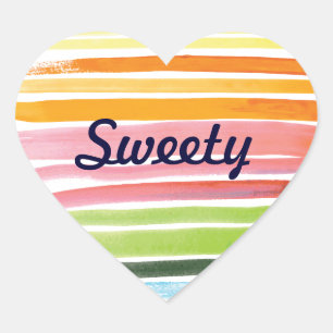 Aquarelle arc-en-ciel bandes coeur autocollant
