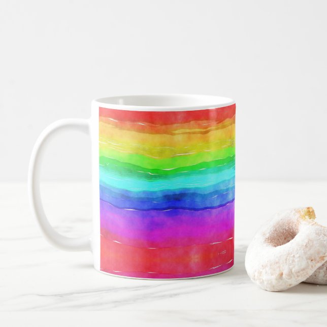 Aquarelle arc-en-ciel colorée Vave Mug tendance (Avec donut)