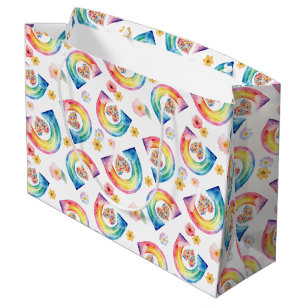 Aquarelle Arc-en-ciel Floral Heart Sac cadeau
