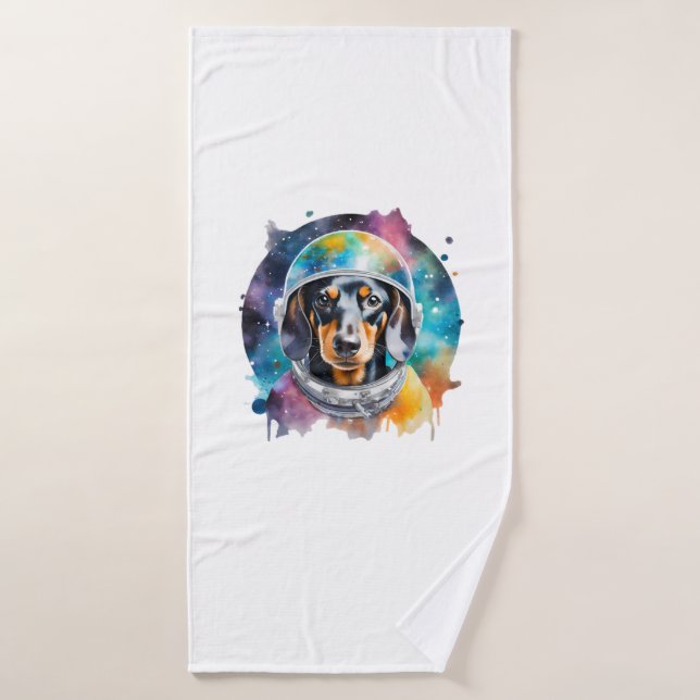 Aquarelle arc-en-ciel Galaxie L'astronaute Dachshu (Serviette de bain)