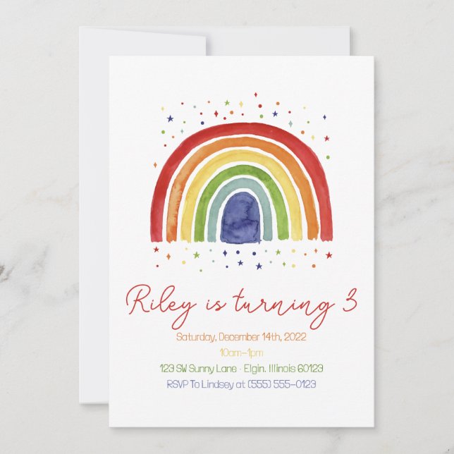 Aquarelle arc-en-ciel Invitation d'anniversaire, F (Devant)