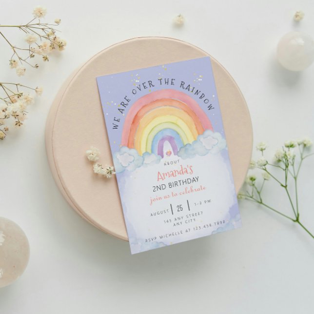 Aquarelle Arc-en-ciel Invitation de fête d'anniver (Watercolor Rainbow Party Purple Invitation )
