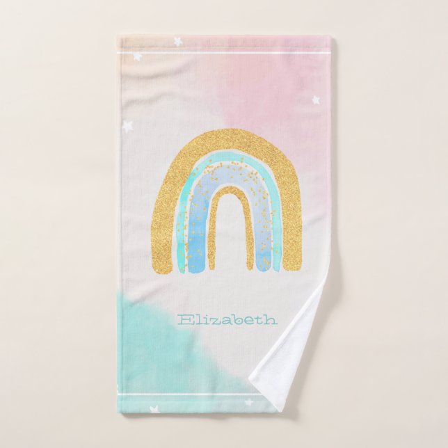 Aquarelle Arc-en-ciel Paillettes Or  (Serviette à main)