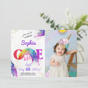 Aquarelle arc-en-ciel Photo Invitation d'anniversa