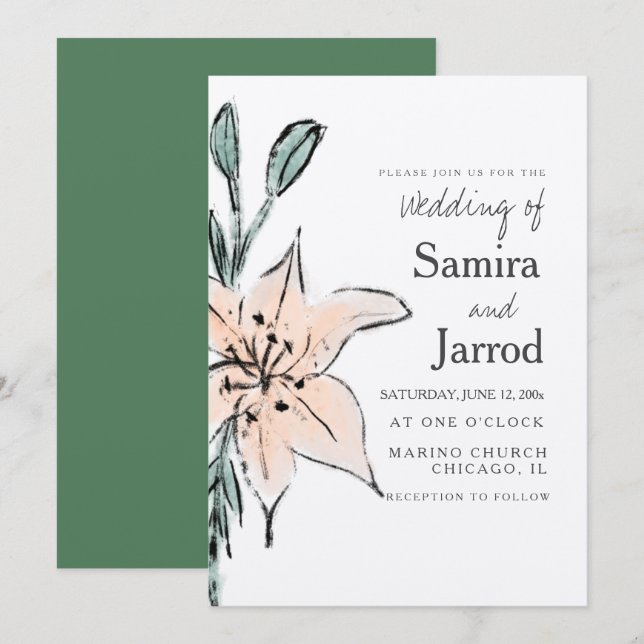 Aquarelle Art Linéaire Fleurs Lys Kraft Mariage En (Devant / Derrière)