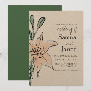 Aquarelle Art Linéaire Fleurs Lys Kraft Mariage En