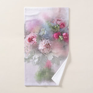 Aquarelle Art Pink Red Roses Bouquet Floral
