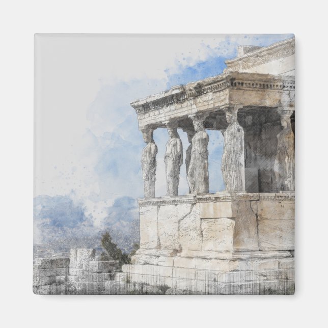 Aquarelle Athènes Magnet - Ruines grecques Souveni (Devant)
