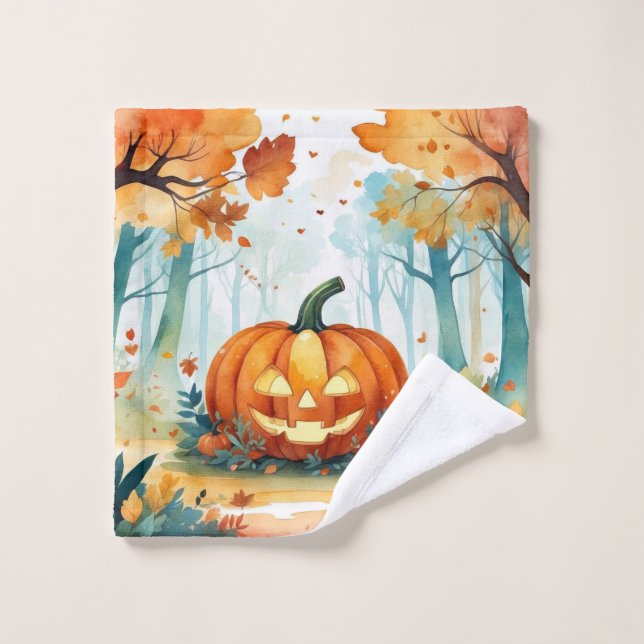 Aquarelle Automne Citrouilles Automne Feuilles For (Gant de toilette)
